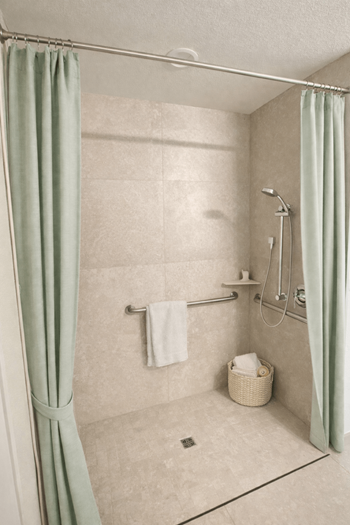Tiled bathrooms with large non-step shower